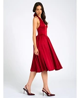 Miss Circle Women's Cara Red Plunging Halter Backless Maxi Dress