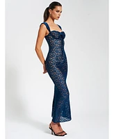 Miss Circle Women's Veronica Teal Lace Maxi Dress