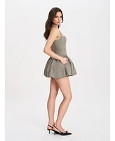 Miss Circle Women's Dacia Plaid Halter Lace-up Bubble Mini Dress