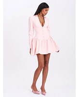 Miss Circle Women's Xabrina Macaron Pink Long Sleeve Shirt Mini Dress