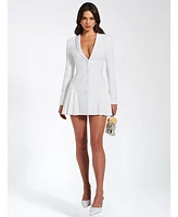 Miss Circle Women's Delia White Blazer Dress with Pleated Detail
