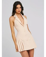Miss Circle Women's Reyna Beige Backless Pleated Mini Blazer Dress
