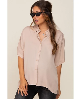 Pinkblush Maternity Taupe Button Up Dolman Short Sleeve Top