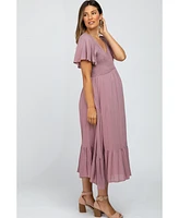 Pinkblush Maternity Mauve Smocked V-Neck Midi Dress