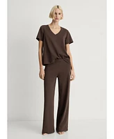 Mango Women's Plain V-Neck Cotton Pajama T-Shirt