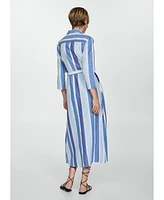 Mango Women's Belted Striped Shirt Dress