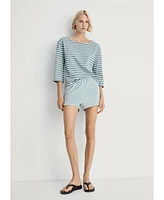 Mango Women's Woven Cotton Striped T-Shirt