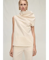 Mango Women's Asymmetrical Collar Cotton Blouse