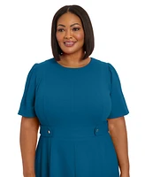 London Times Plus Fit & Flare Scuba Crepe Midi Dress