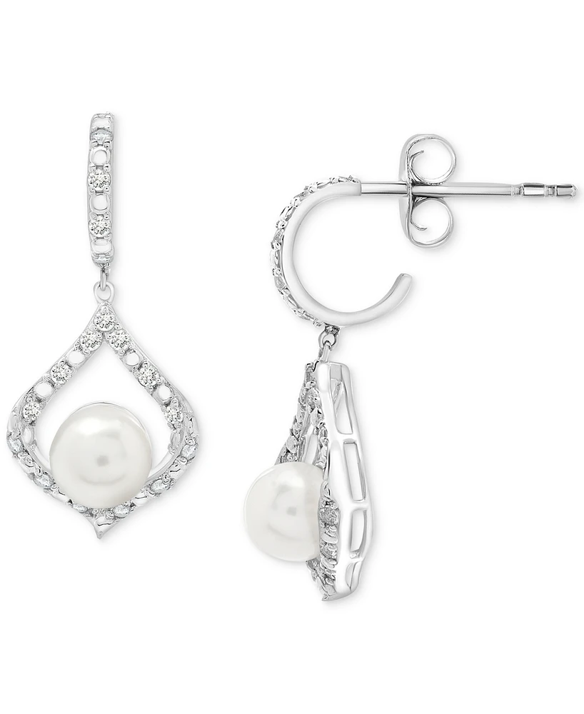 Cultured Freshwater Pearl (7mm) & Lab Grown White Sapphire (7/8 ct. t.w.) Drop Earrings in Sterling Silver