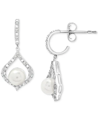 Cultured Freshwater Pearl (7mm) & Lab Grown White Sapphire (7/8 ct. t.w.) Drop Earrings in Sterling Silver
