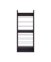 Oak Springs Tall Open Shoe Rack with Metal Rails and Multi-Tier Shelves, Wengue