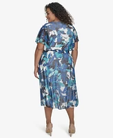Dkny Plus Printed Flutter-Sleeve Midi Dress