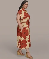 Donna Karan New York Plus Printed Grommet-Waist Shirtdress