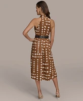 Donna Karan New York Women's Printed Belted Sleeveless Dress