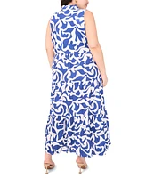 Msk Plus Printed Split-Neck Sleeveless Maxi Dress