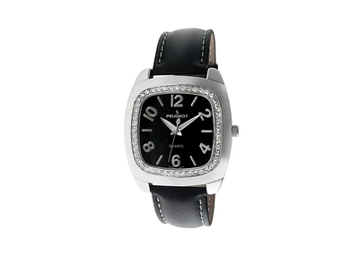 Peugeot Women's Black Boyfriend Watch 40mm Crystal Bezel Leather Strap