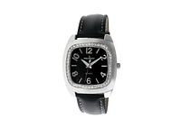 Peugeot Women's Black Boyfriend Watch 40mm Crystal Bezel Leather Strap