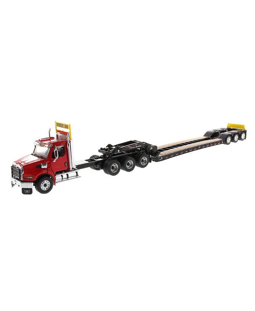 Diecast Masters 1/50 Red Western Star 49X Sb Tridem & Xl 120 Hdg Trailer w/ Single & Tandem Axle Boosters