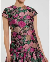 Mac Duggal Women's Brocade Cap Sleeve Mini Dress With Ruffle Hem