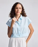 Reistor Women's Oversized Crop Shirt Summer Blue
