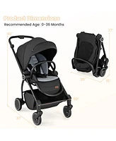 Slickblue Toddler Foldable Pram Stroller with Reversible Seat Reclining Backrest