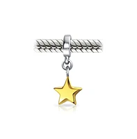 Bling Jewelry Patriotic Celestial Star Dangle Charm Bead Two-Tone Gold Plated Sterling Silver Fits European Bracelets