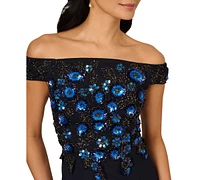 Adrianna Papell Women's Beaded Off-The-Shoulder Column Dress