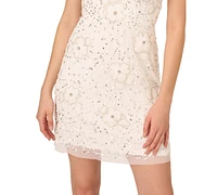 Adrianna Papell Women's Beaded Mesh V-Neck A-Line Dress