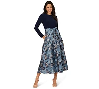 Adrianna Papell Women's Long-Sleeve Jacquard Ball Gown