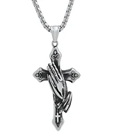 Steeltime Men's Stainless-Steel Prayer Hand and Cross Pendant Necklace
