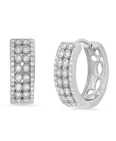 Steeltime Women's Sterling Silver and Multi-Row Simulated Diamonds Round Huggie Earrings