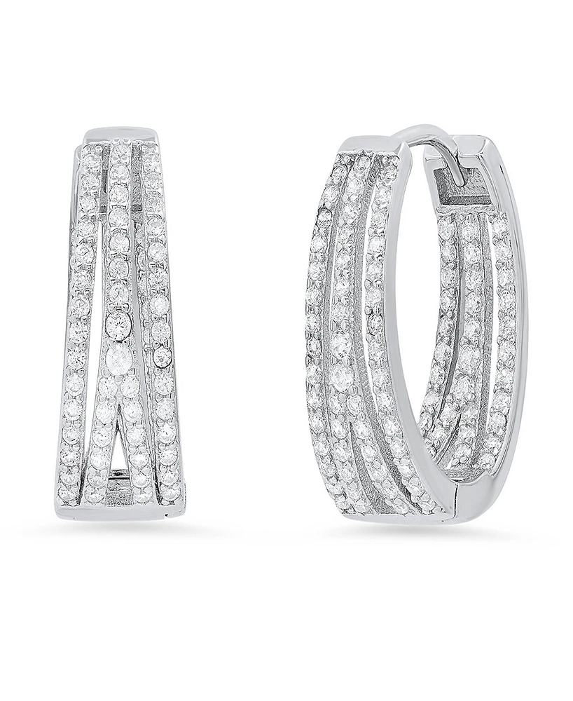 Steeltime Women's Sterling Silver and Simulated Diamonds Oval Layered Huggie Earrings
