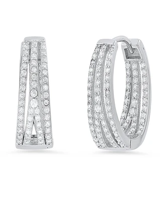 Steeltime Women's Sterling Silver and Simulated Diamonds Oval Layered Huggie Earrings