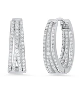 Steeltime Women's Sterling Silver and Simulated Diamonds Oval Layered Huggie Earrings