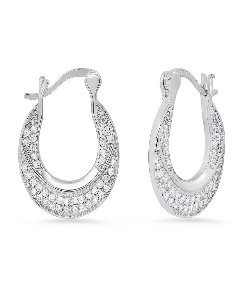 Steeltime Women's Sterling Silver and Simulated Diamonds Flat Hoop Earrings