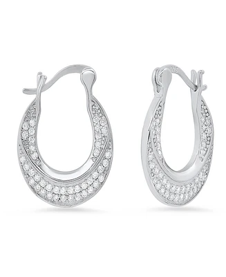 Steeltime Women's Sterling Silver and Simulated Diamonds Flat Hoop Earrings