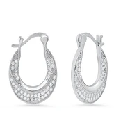 Steeltime Women's Sterling Silver and Simulated Diamonds Flat Hoop Earrings