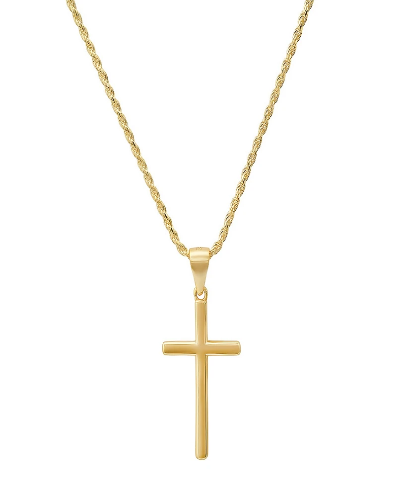 Steeltime Men's 14K Gold Plated Rope Chain and Cross Pendant Necklace