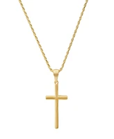 Steeltime Men's 14K Gold Plated Rope Chain and Cross Pendant Necklace