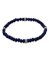 Steeltime Men's Sterling Silver and Blue Lapis Beaded Stretch Bracelet