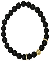 Steeltime Men's 14K Gold Plated Sterling Silver and Black Lava Beaded Stretch Bracelet