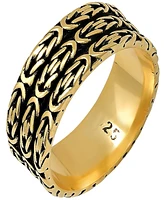 Steeltime Men's 14K Gold Plated and Sterling Silver Black Ip Byzantine Band Ring