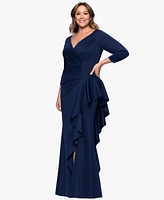 Xscape Plus V-Neck Long Sheath Dress