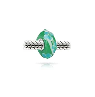 Bling Jewelry Murano Glass .925 Sterling Silver Core 3D Lamp work Floral Blue Green Red and White Hibiscus Flower Spacer Charm Bead Fits European Brac
