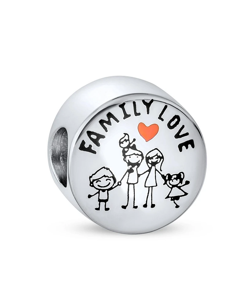 Bling Jewelry Cartoon Stick Figures Family Love Charm Bead Pink Heart Sterling Silver Bracelet
