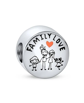 Bling Jewelry Cartoon Stick Figures Family Love Charm Bead Pink Heart Sterling Silver Bracelet