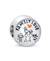 Bling Jewelry Cartoon Stick Figures Family Love Charm Bead Pink Heart Sterling Silver Bracelet