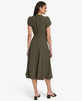 Calvin Klein Women's Tulip-Sleeve Tie-Waist A-Line Dress