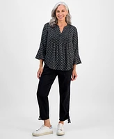 Style & Co Petite Circle-Print Split-Neck Top, Exclusively at Macy's